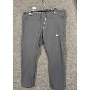 Nike Dri Fit Cropped Running Pants Womens Size 1X Black Drawstring Mid Rise